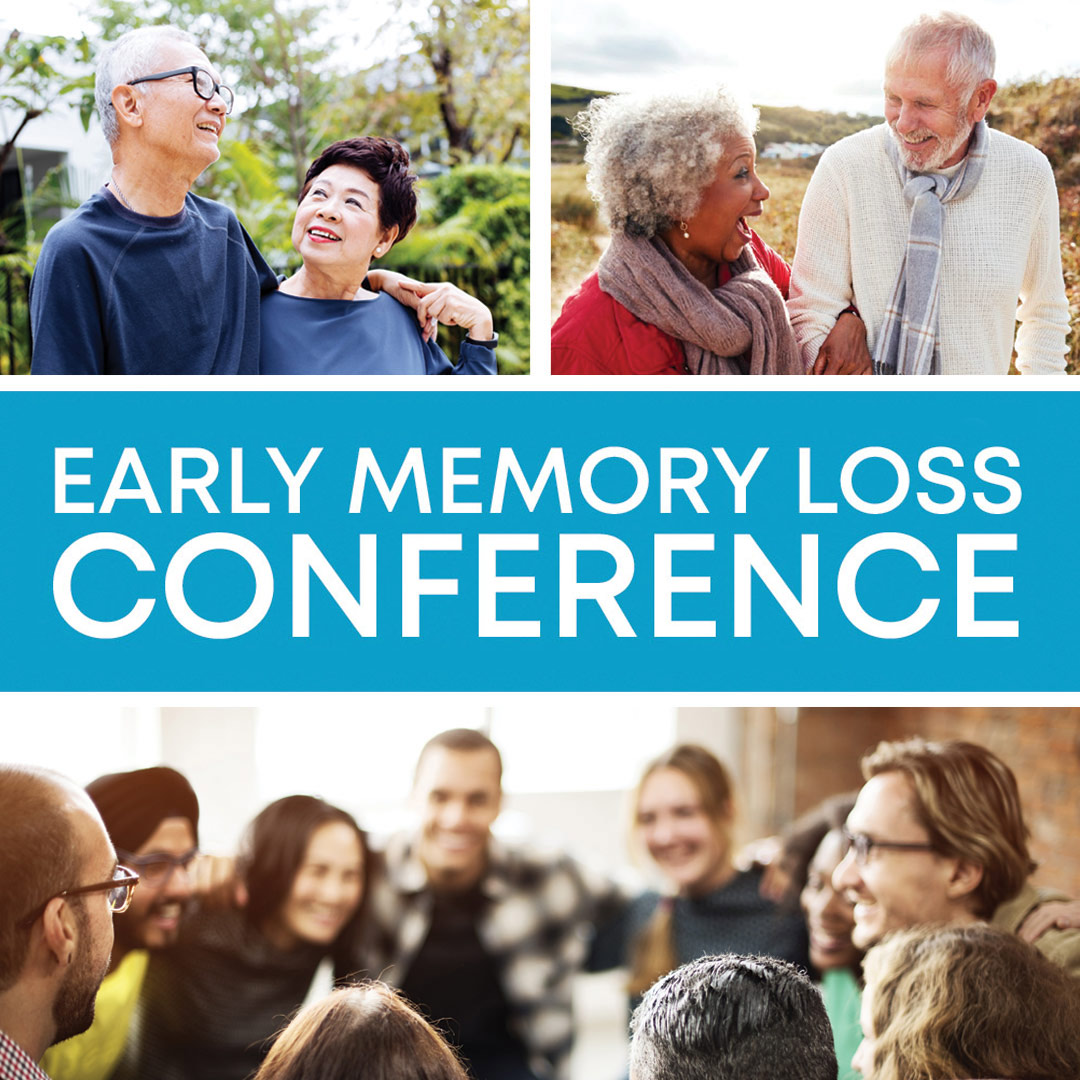 photos of diverse people with Early Memory Loss Conference typed title