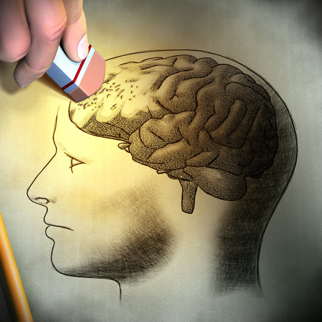 illustration of a drawing of the brain being erased with pencil eraser