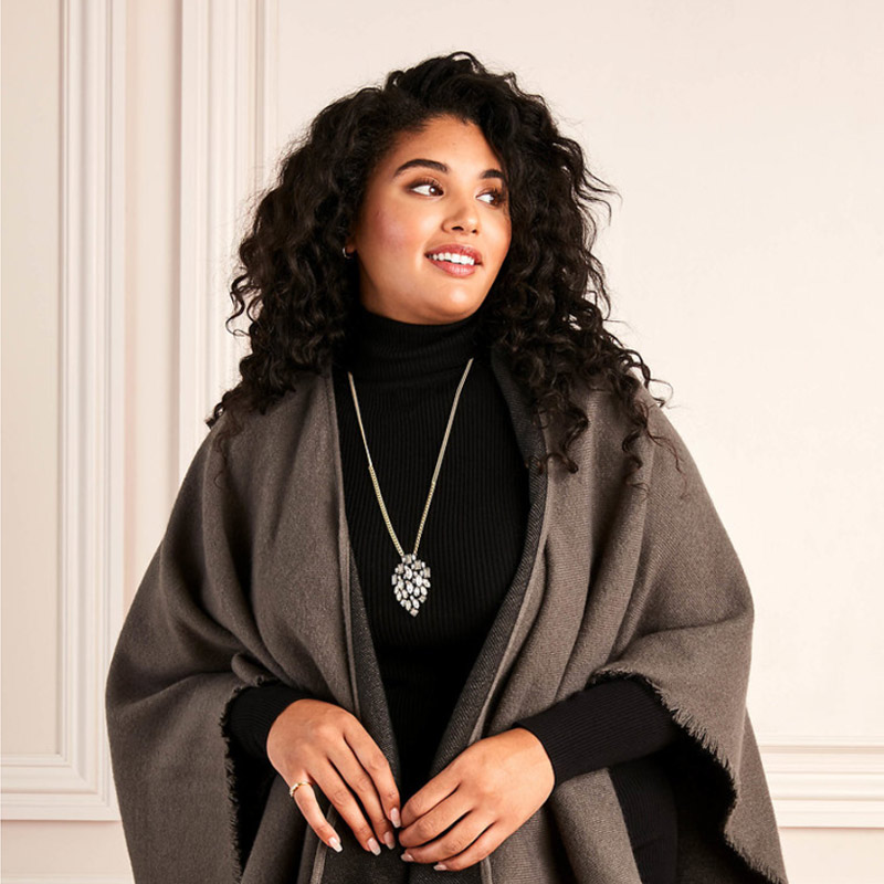Stella-and-Dot-02 person wearing shawl sold by Stella & Dot