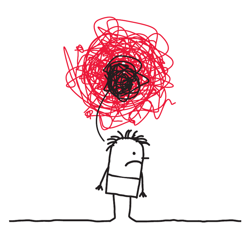 cartoon of man with angry face and many red lines above head