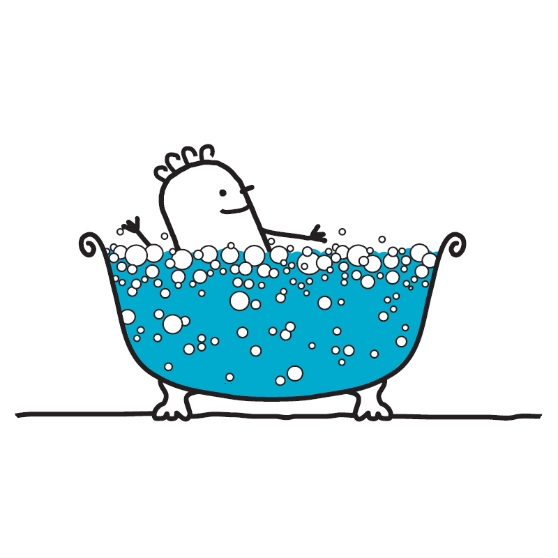 cartoon of person taking a bath