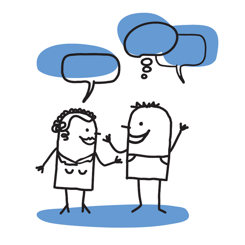 cartoon of 2 people talking