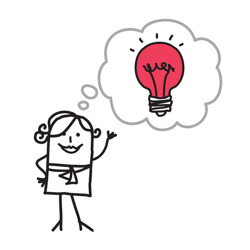 cartoon of woman with lightbulb in her thought bubble