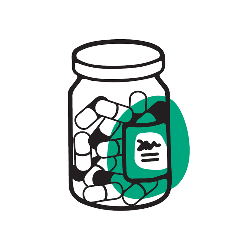 cartoon of medication pill bottle