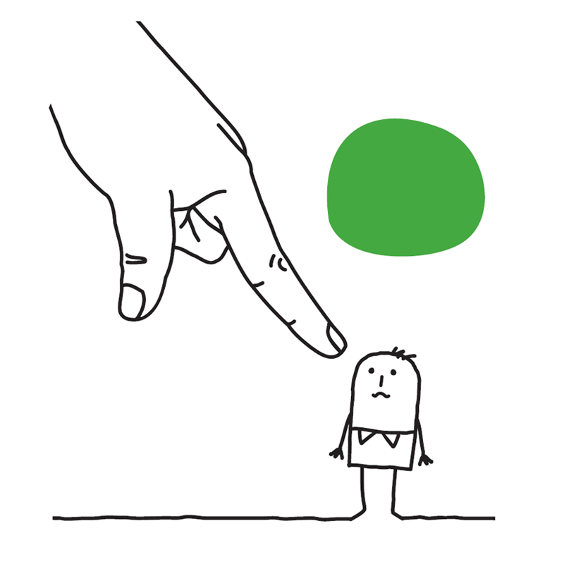 cartoon of man with giant finger pointing at him