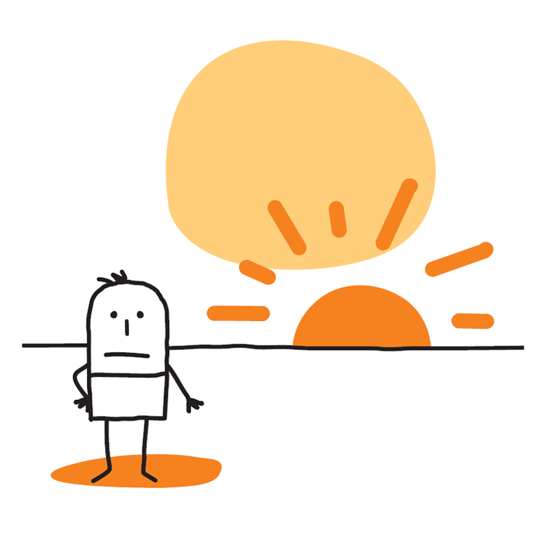 cartoon of man standing outside at sunset
