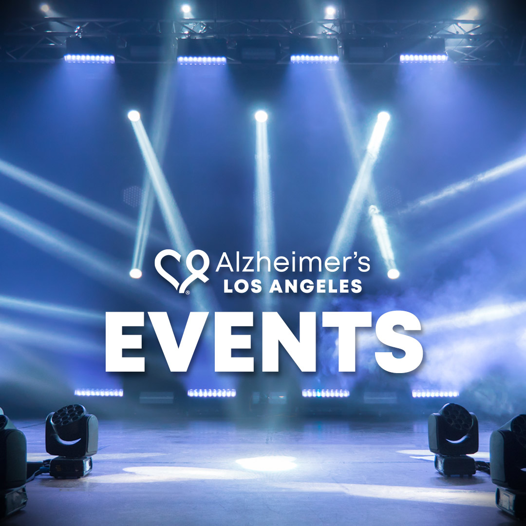 stage with spotlights and Alzheimer's Los Angeles logo - Events