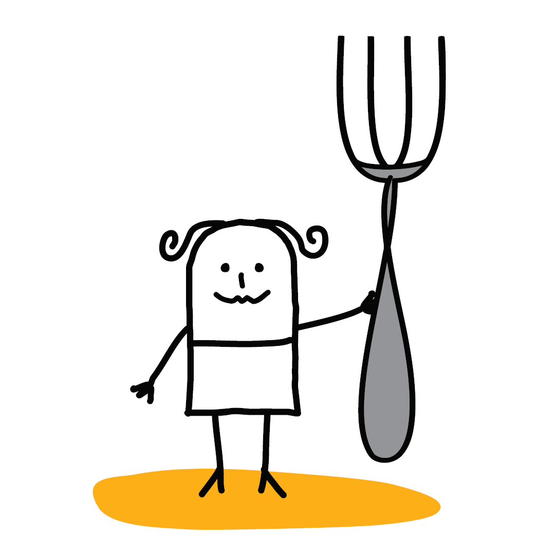 cartoon woman holding giant fork
