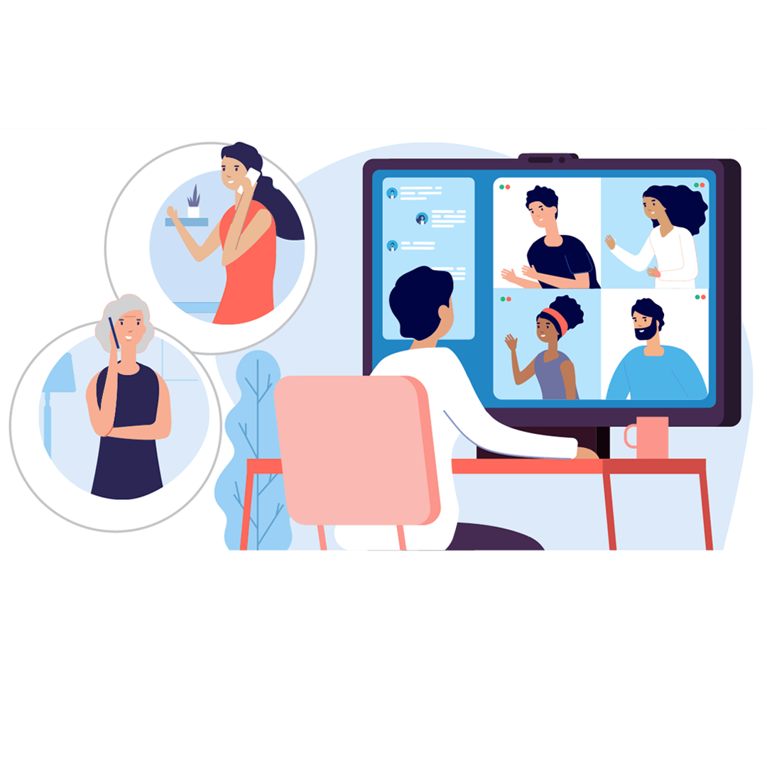 illustration of a person looking attending a virtual Alzheimer's support group