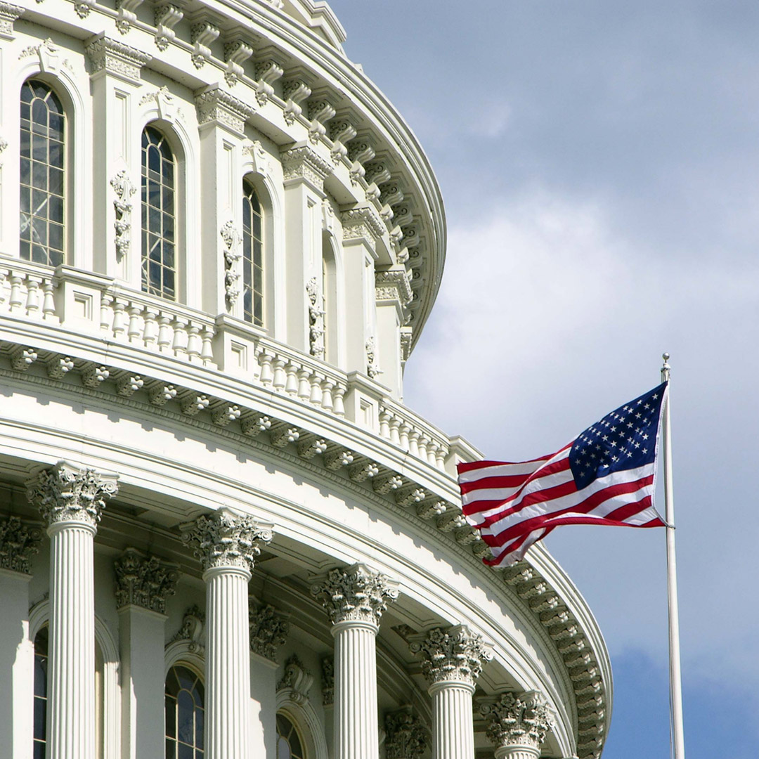 US Capitol dome with flag