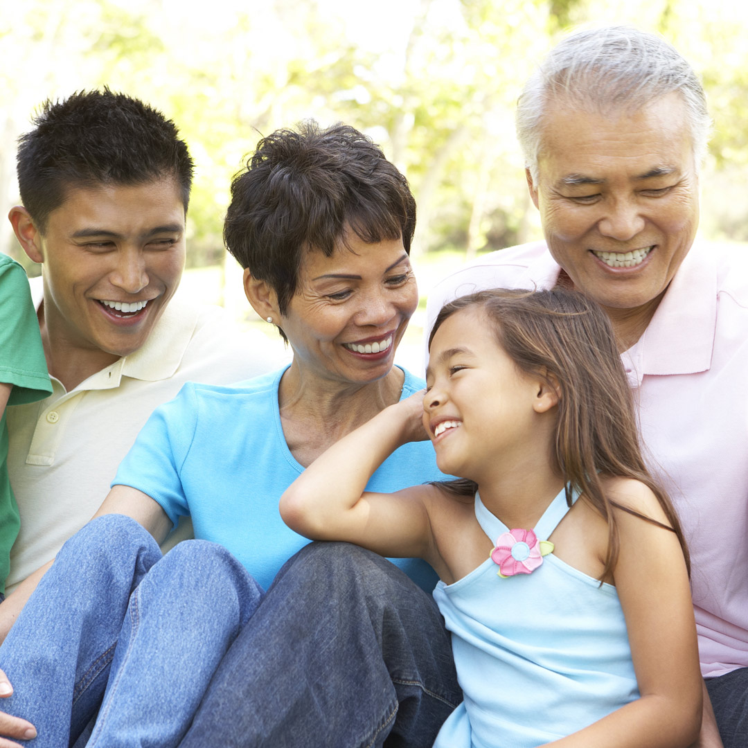 multigenerational family laughing together in park