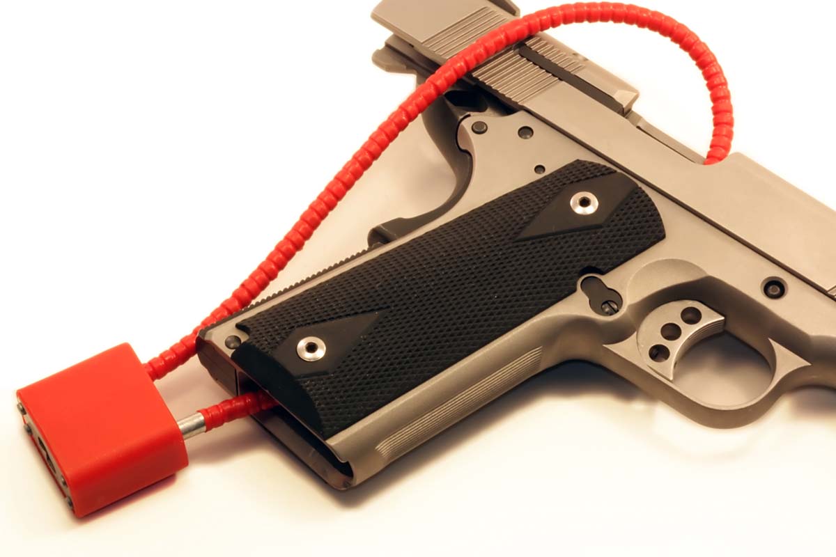 pistol secured with a gun lock