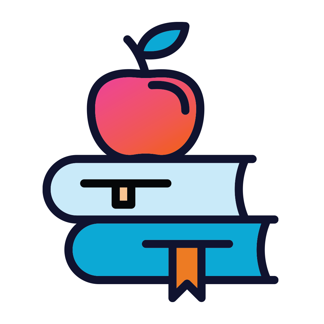 simple illustration of an apple on a stack of books