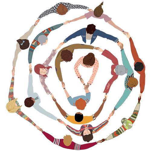 illustration of diverse people holding hands in a circle