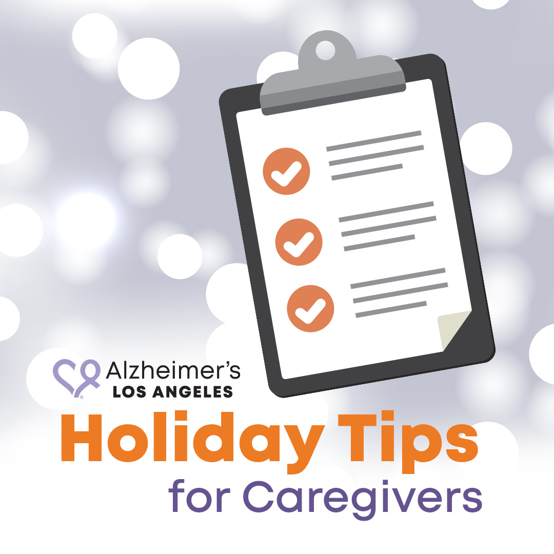 Holiday-Tips-for-Caregivers illustration of checklist on holiday lights background