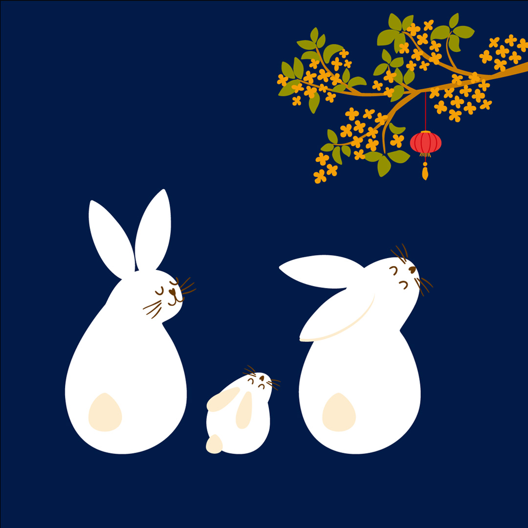 cute illustration of rabbit family and new year lantern