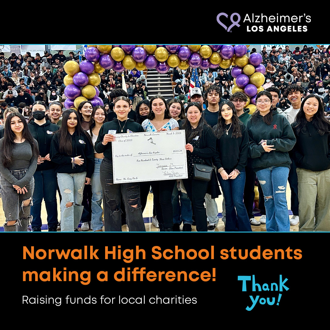 Norwalk High School senior class of 2023 presenting check to Alzheimer's Los Angeles