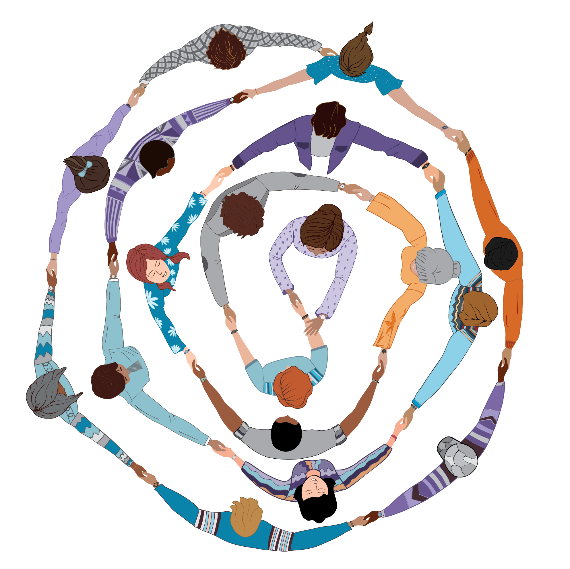 illustration of diverse people holding hands in a circle