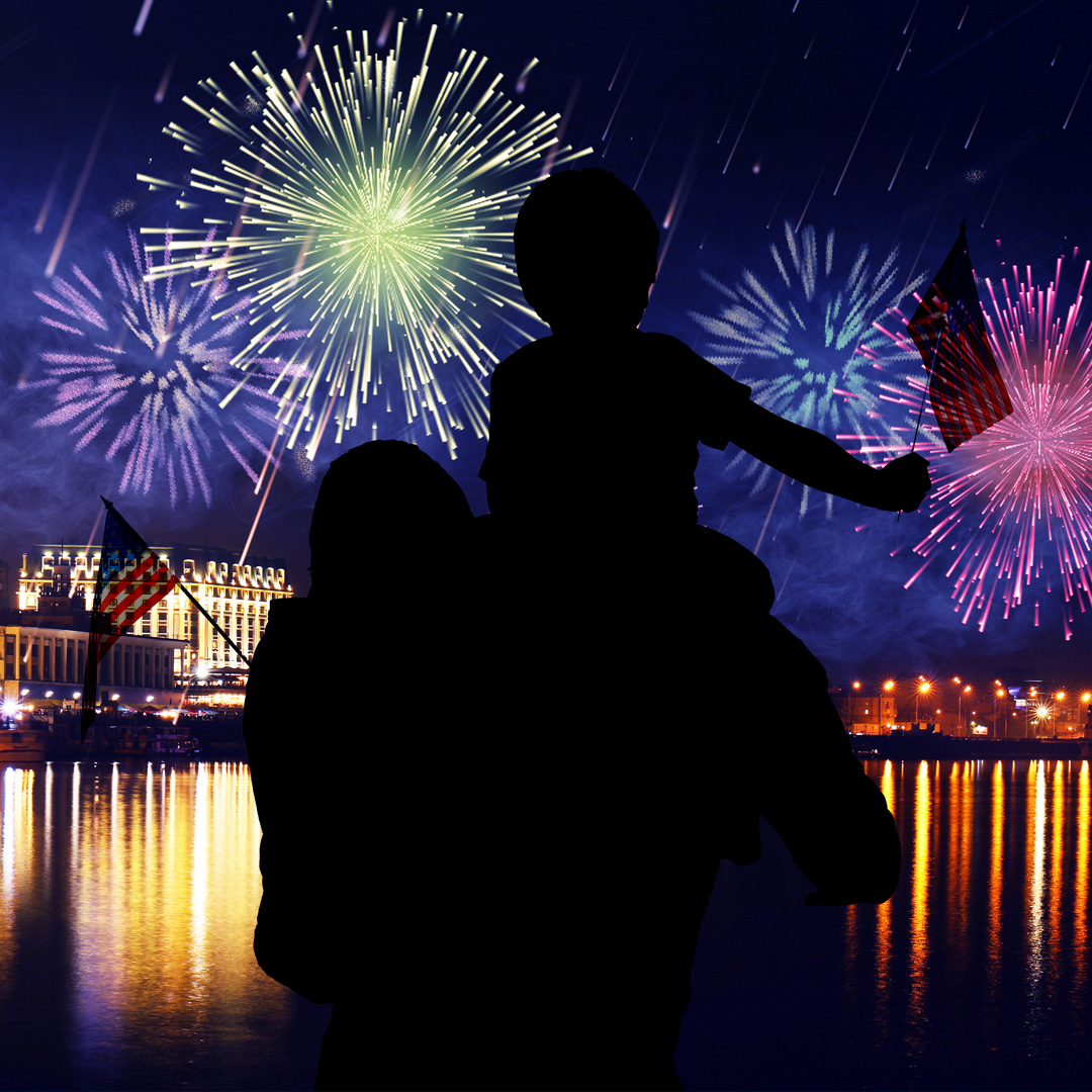 family watching 4th of July fireworks