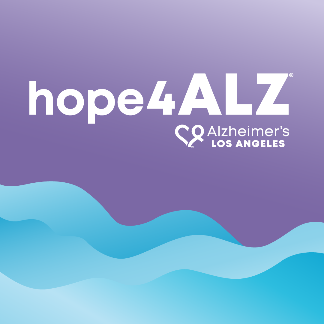 blue waves illustration on purple background with "hope4ALZ"