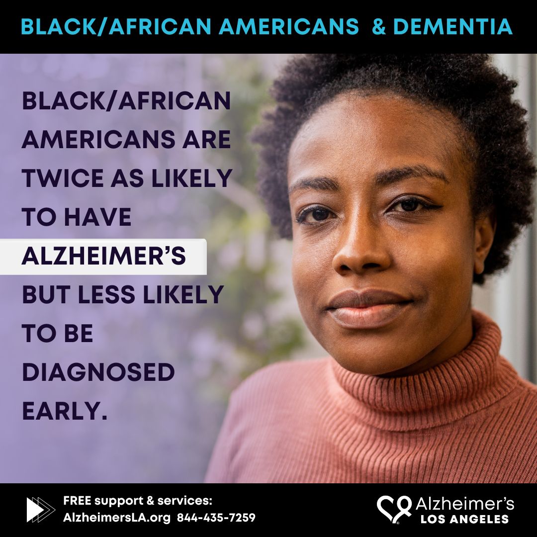 Black / African Americans are twice as likely to have Alzheimer's but less likely to be diagnosed early