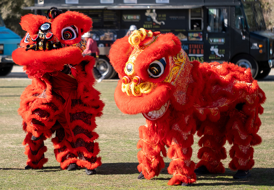 The UCLA Association of Chinese Americans Lion Dance team performing