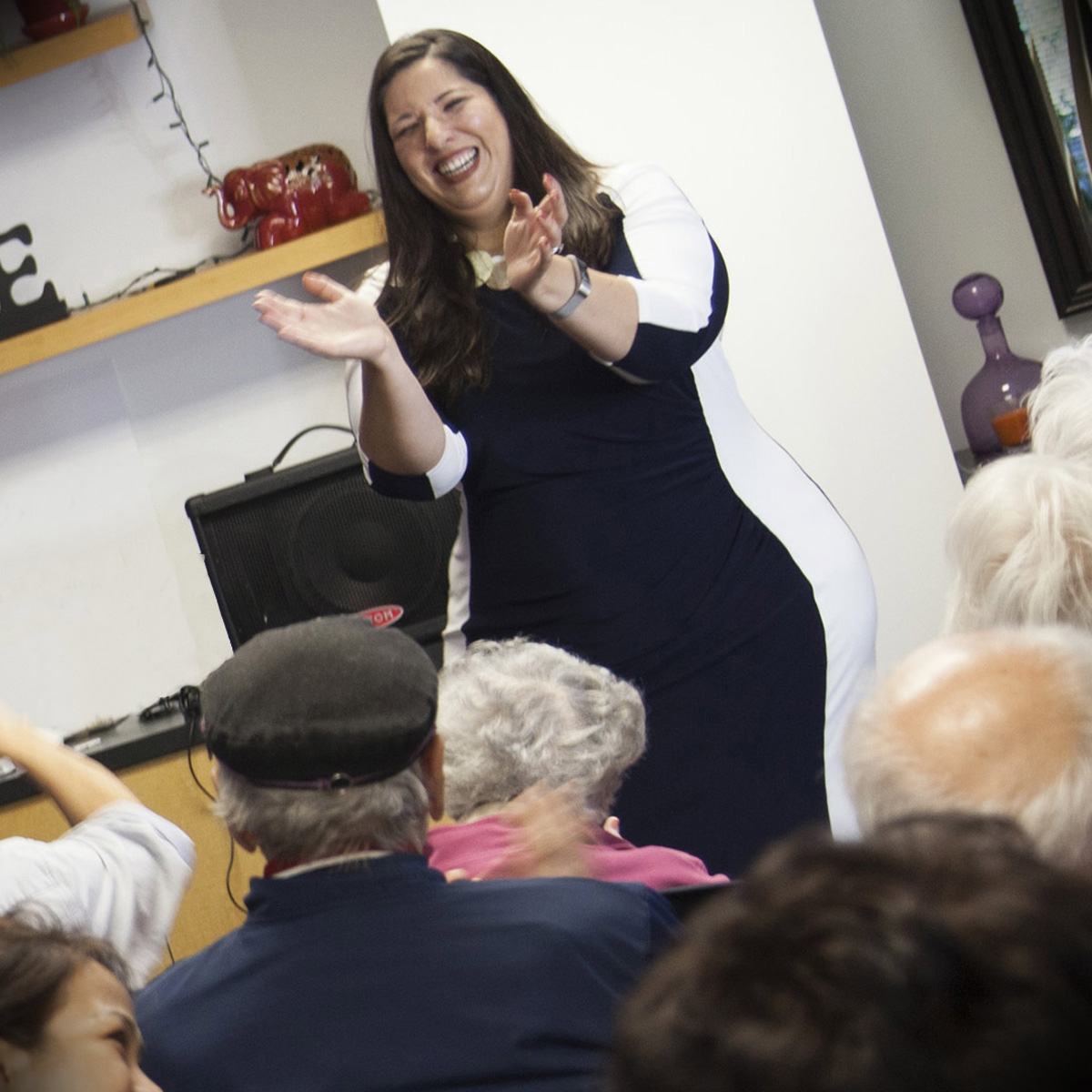 Nandani Sinha of the LA Opera leads a music activity at Memory Mornings