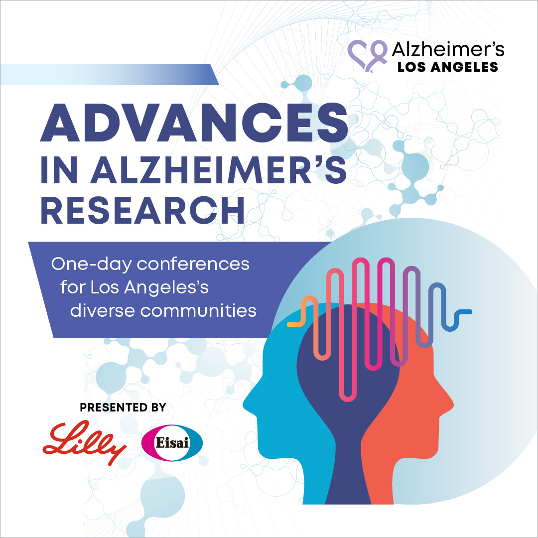 Advances-in-Alzheimers-Research colorful illustration of silhouetted heads with molecules in the background