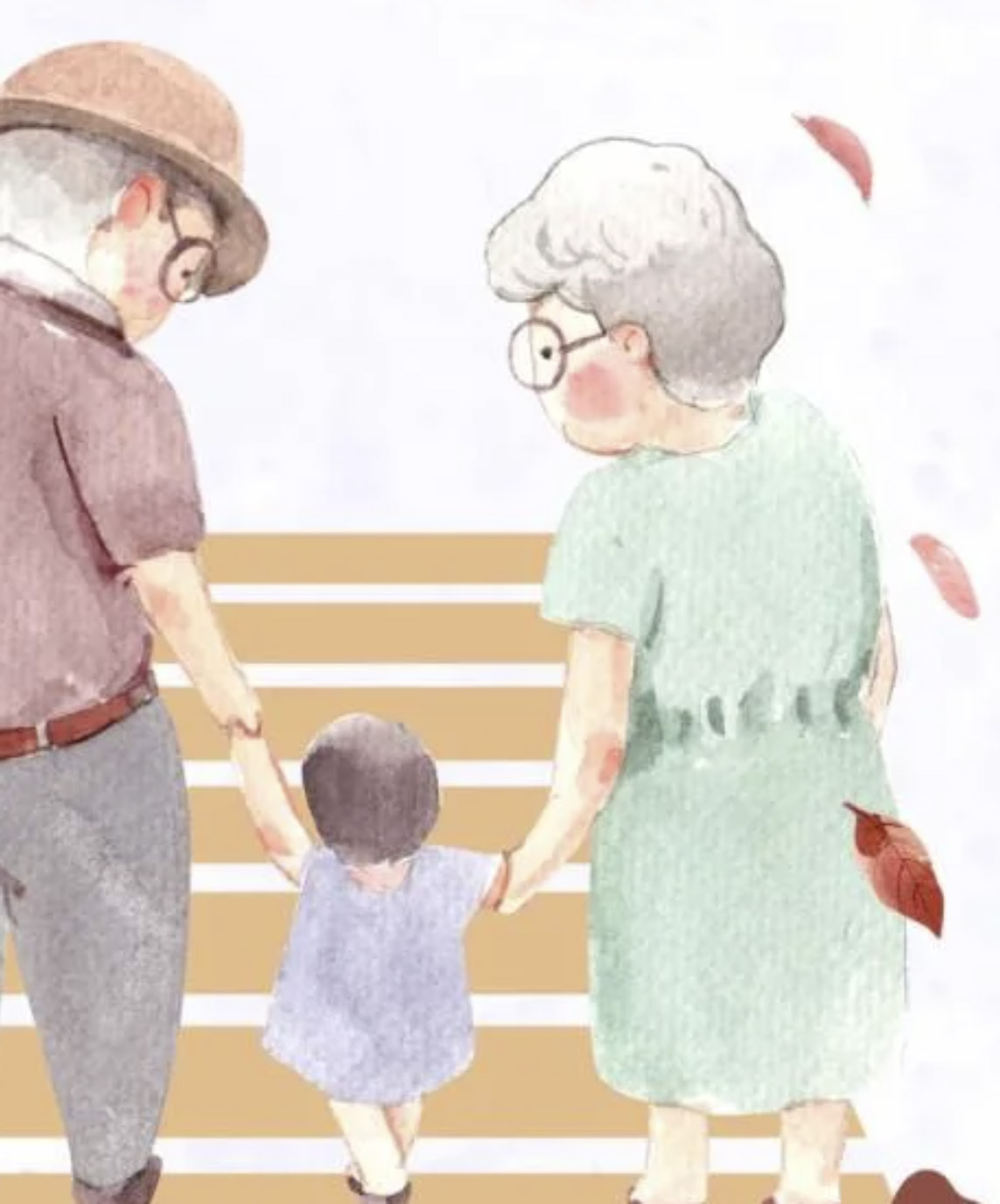 grandparents-day-Classy-asset-3 watercolor illustration of grandparents and grandchild in the park